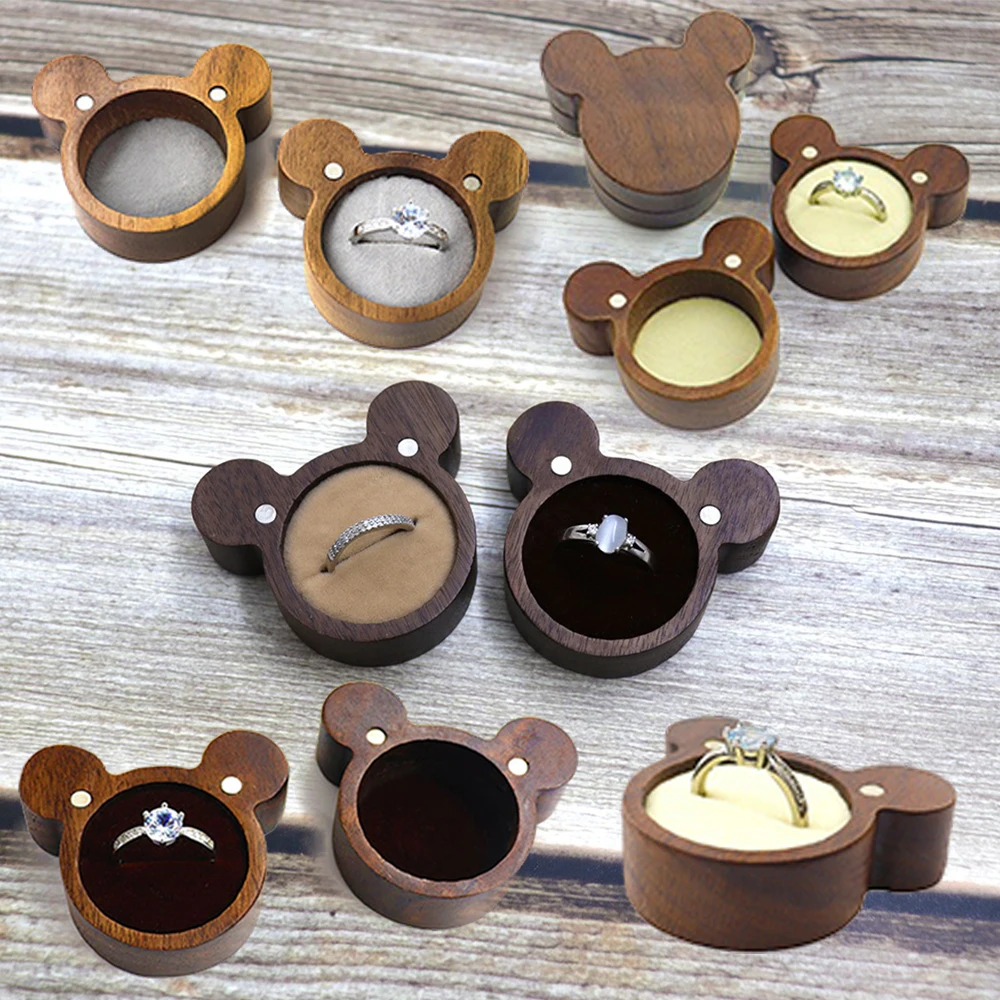 Solid Wood Mini Proposal Diamond Ring Storage Box Accessory Shop Counter Ear Stud Retro Display Tool Woman Portable Jewelry Box