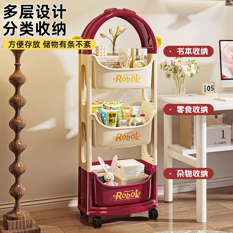 Snack Cart Storage Dopamine Color Matching with Drawer French Window Living Room Movable Storage Household Children Storage Rack