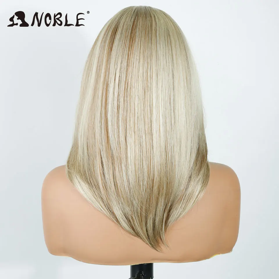 Edle synthetische Lace-Front-Perücken für Damen, 16 Zoll, mit freiem Scheitel, vorgezupft, gerade geschnitten, mit Lace-Perücke, Ombré-Braun-Blond, Cosplay-Perücke. – Detail 8