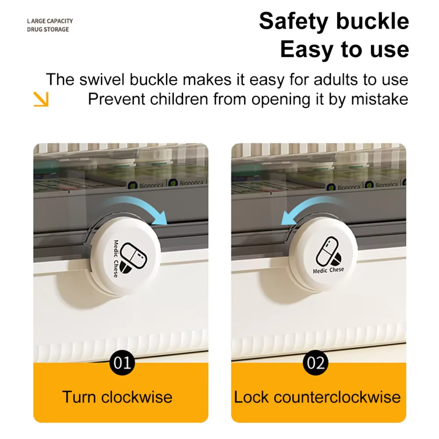 가정용 대용량 의약품 보관 상자, 다층 구획, 흰색, 파란색, 노란색, 1PC