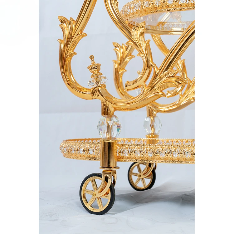 Custom Wholesale Exquisite Luxury Three Layers Transparent Gold Acrylic Bar Cart