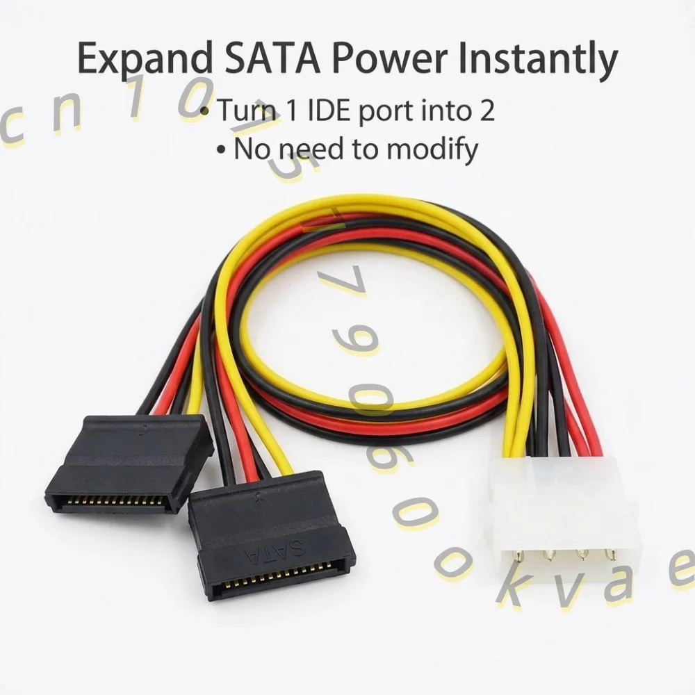 PC Power Supply Adapter Cable IDE Molex 4Pin to 2 SATA Port Hard Disk Drive HDD Power Splitter Cable 20cm