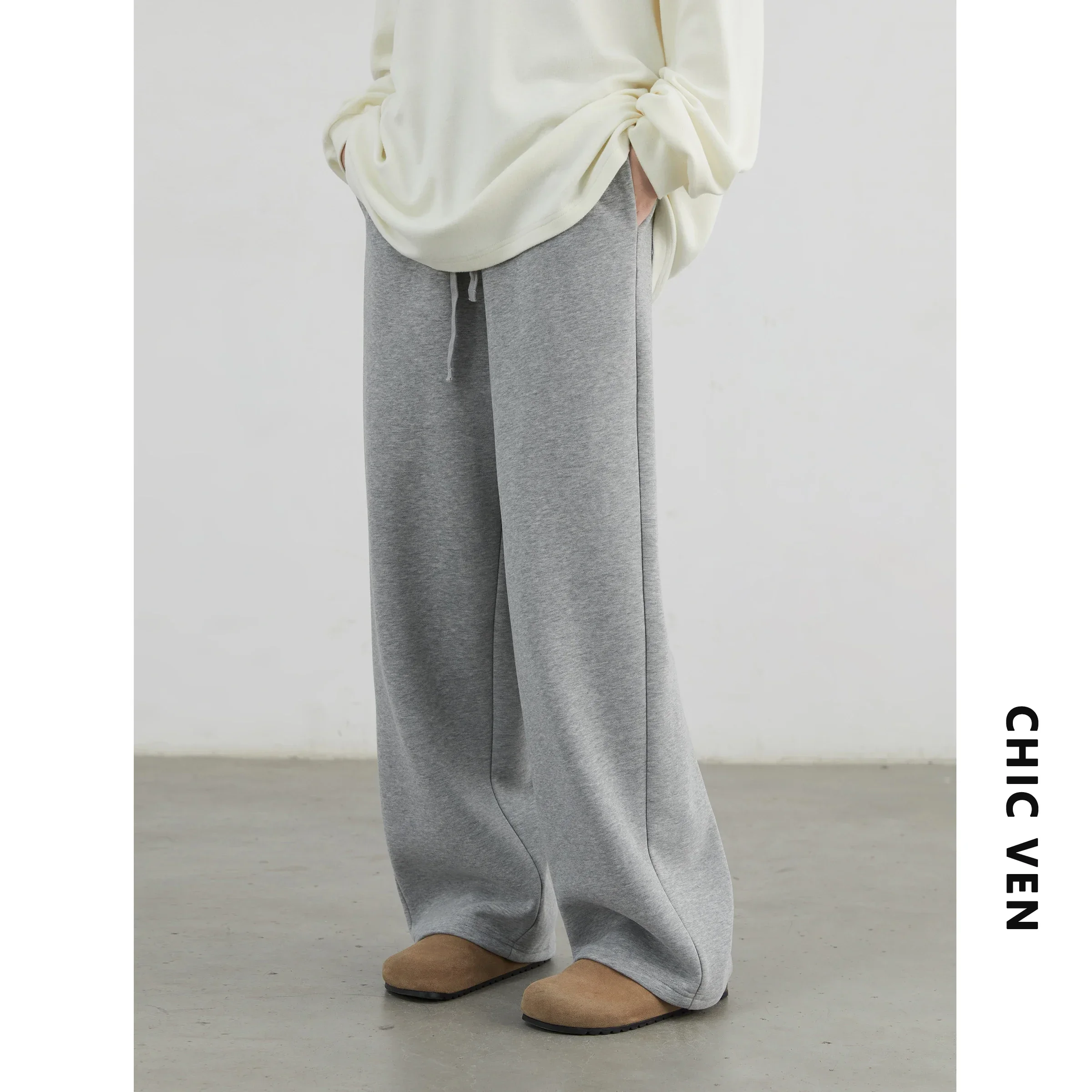 شيك فين سراويل رياضية نسائية فضفاضة جديدة مرنة عالية الخصر من الصوف سراويل تقليدية سراويل كاملة للسيدات لخريف وشتاء 2024