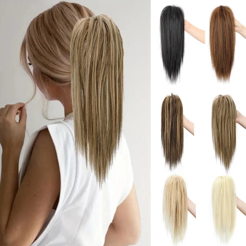 Peluca para mujer, media atada en cola de caballo alta con efecto cascada, pinza dulce para el pelo, moño desordenado de pelo sintético