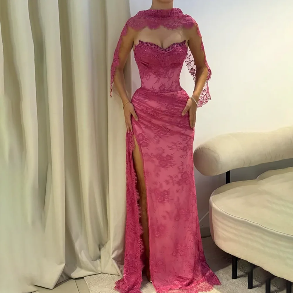 

Элегантное вечернее платье по индивидуальному заказу, сексуальное кружевное платье без рукавов с разрезом до бедра, длинные вечерние платья 2025