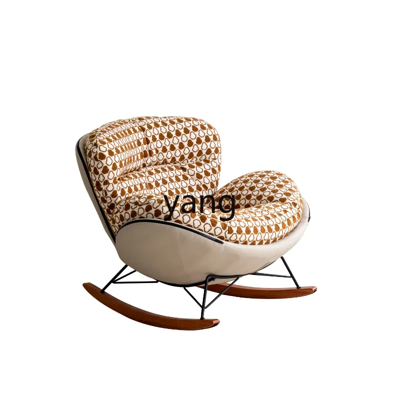 Lmm French fabric embroidery casual modern solid wood retro lazy home single rocking chair