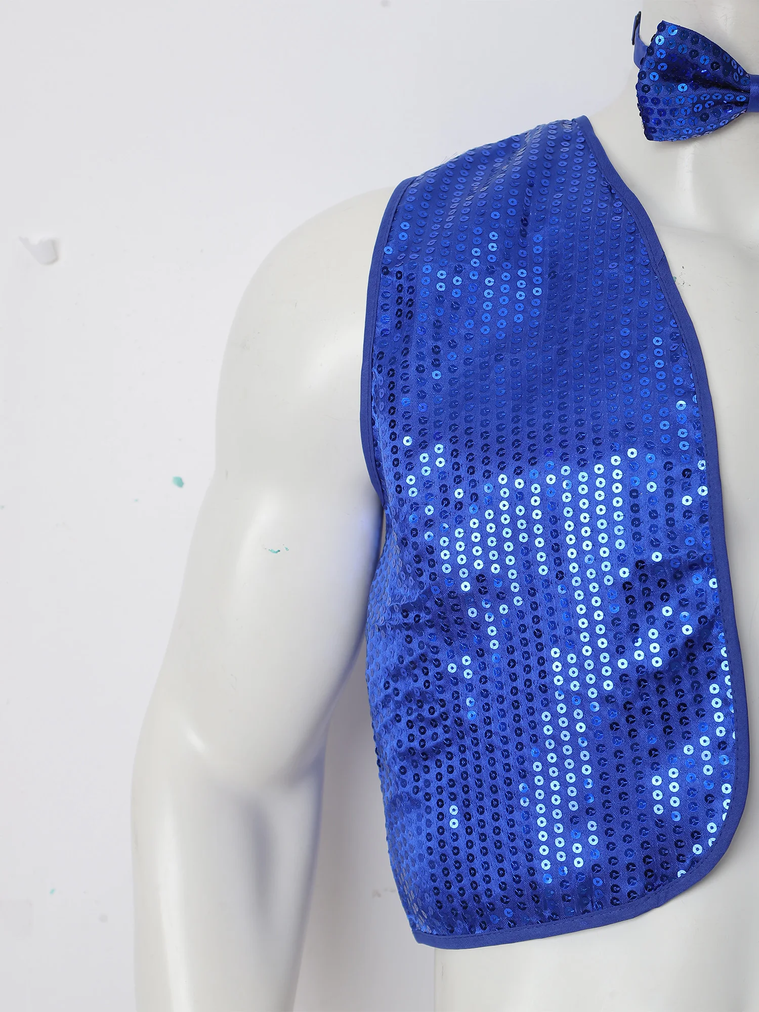 Men Evening Party Annual Meeting Host Costume Sparkling Sequin Vest with Bow Tie Two Piece Set for Stage Performance