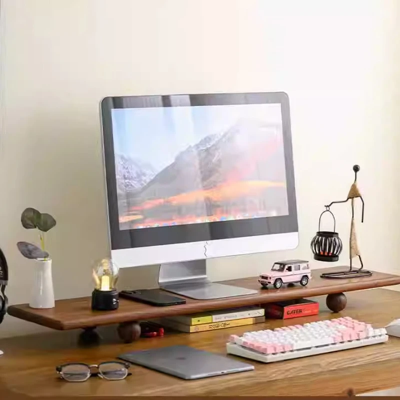 

Solid Walnut Monitor Stand Desktop Riser for Computer Screen Laptop Desk Organizer with Cable Management & Ergonomic Design
