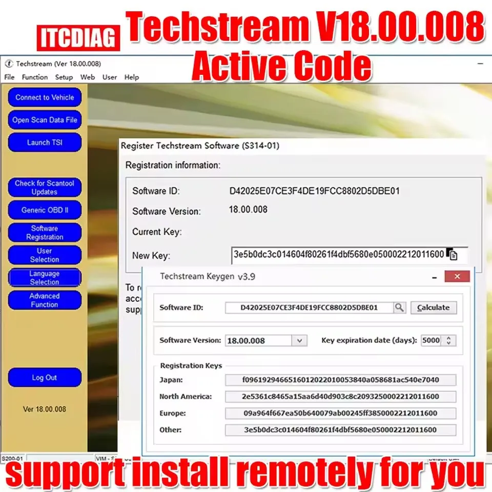 Newest Version TIS Techstream 18.00.008 software Link and Active Code Work with MINIVCI MINI VCI V160 Pro J2534