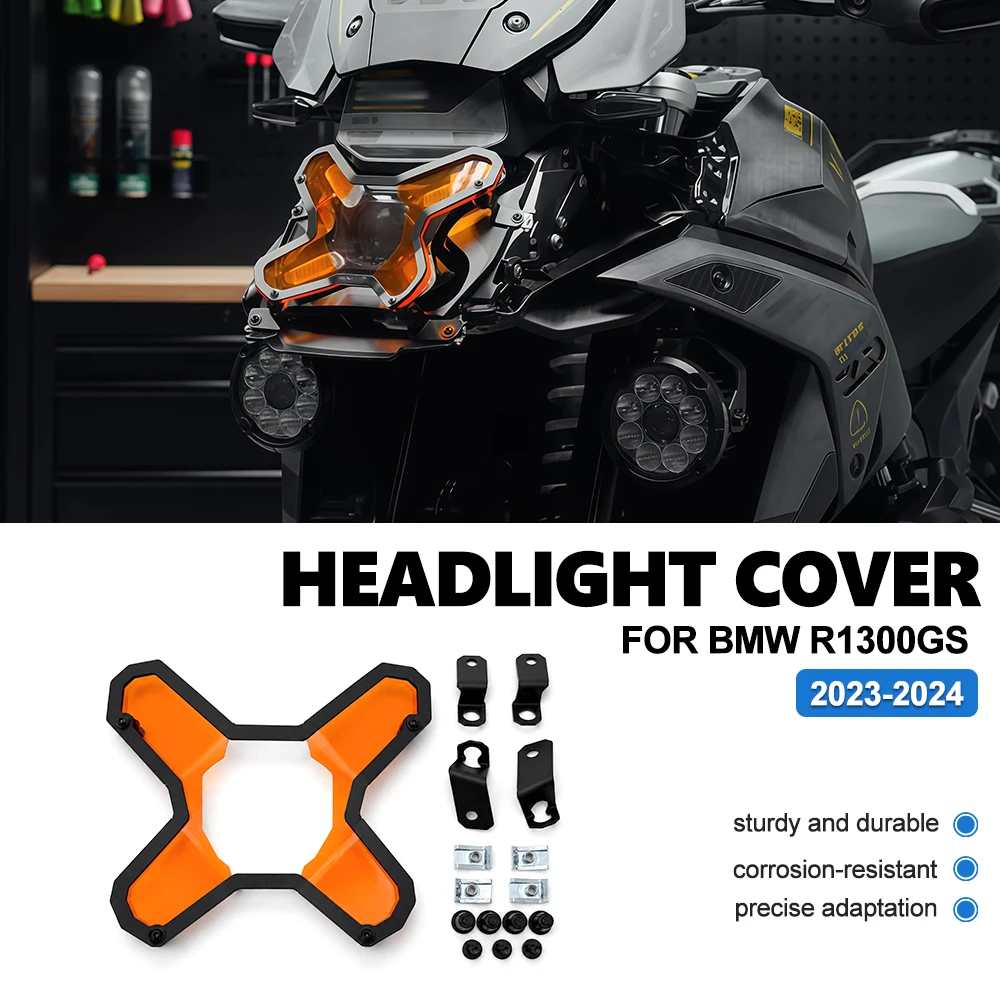 Quick-release motorcycle headlight cover for BMW R1300GS Adventure | Two-tone lens, snap-on protective cover, easy installation