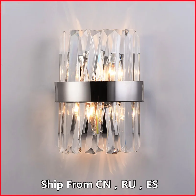 

Modern crystal wall lamp chrome plated copper wall simple gold plated transparent led bedroom wall lamp bathroom staircase