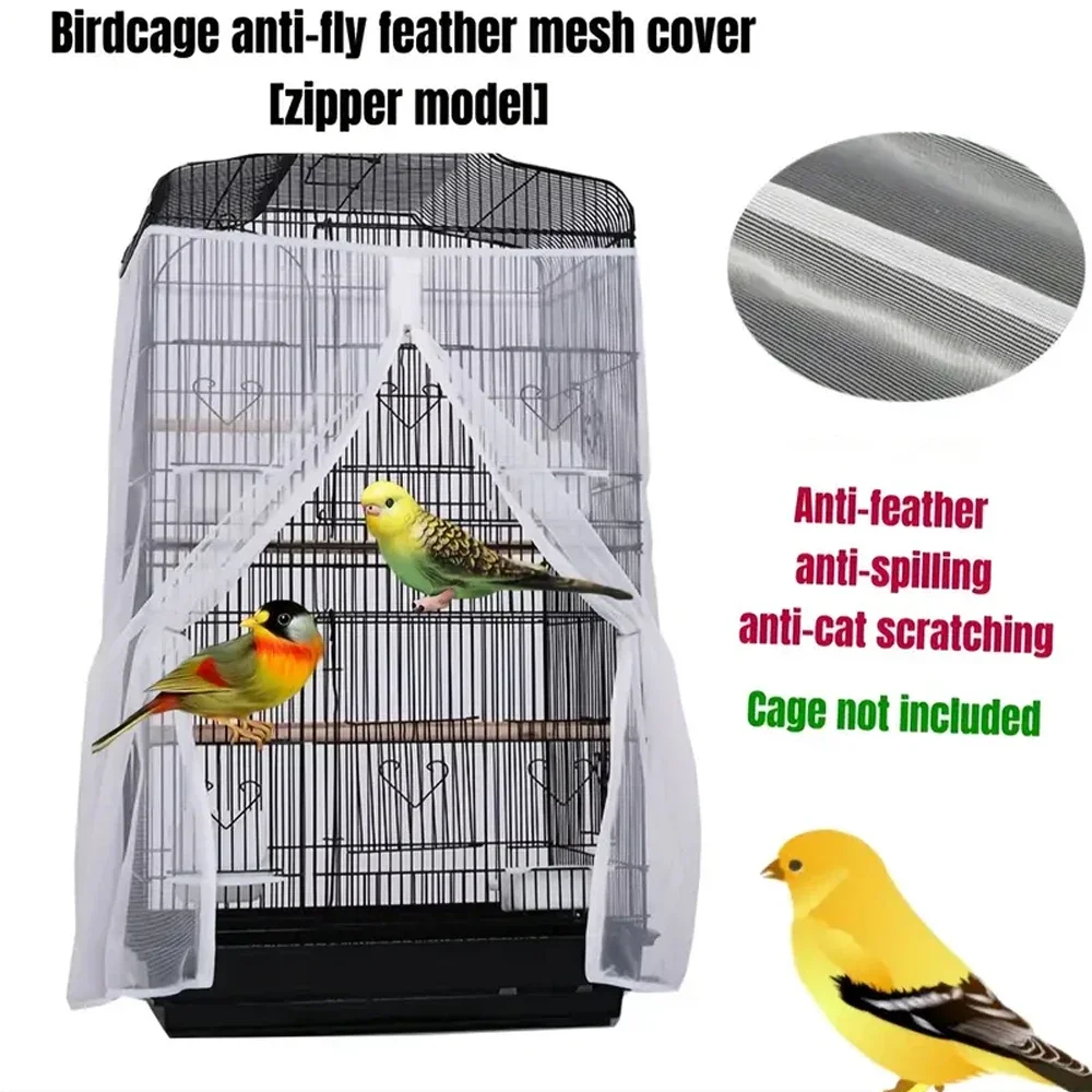 1PC Zippered Parrot Cage Mesh Cover Dust Breathable Design for All Cage Shape Reusable Pet Parrot Bird Cage Cover for Home Decor