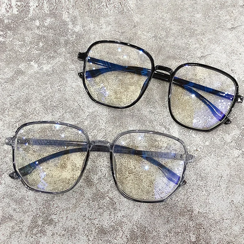 New Fashion Transparent Anti Blue Light Glasses Big Square Frame Women Men Computer Eye Production Plain Spectacles Eyeglasses