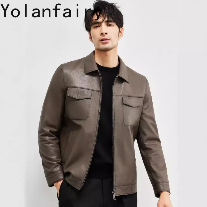 YOLANFAIRY High-end 100% Genuine Leather Jacket Men Clothes Sapring Autumn Real Sheepskin Coat Casual Business jaqueta masculina