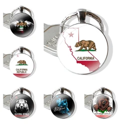 Glass Metal Pendant Key Chain Classic Men Women Key Ring Accessories Jewelry Gifts California flag bear Custom