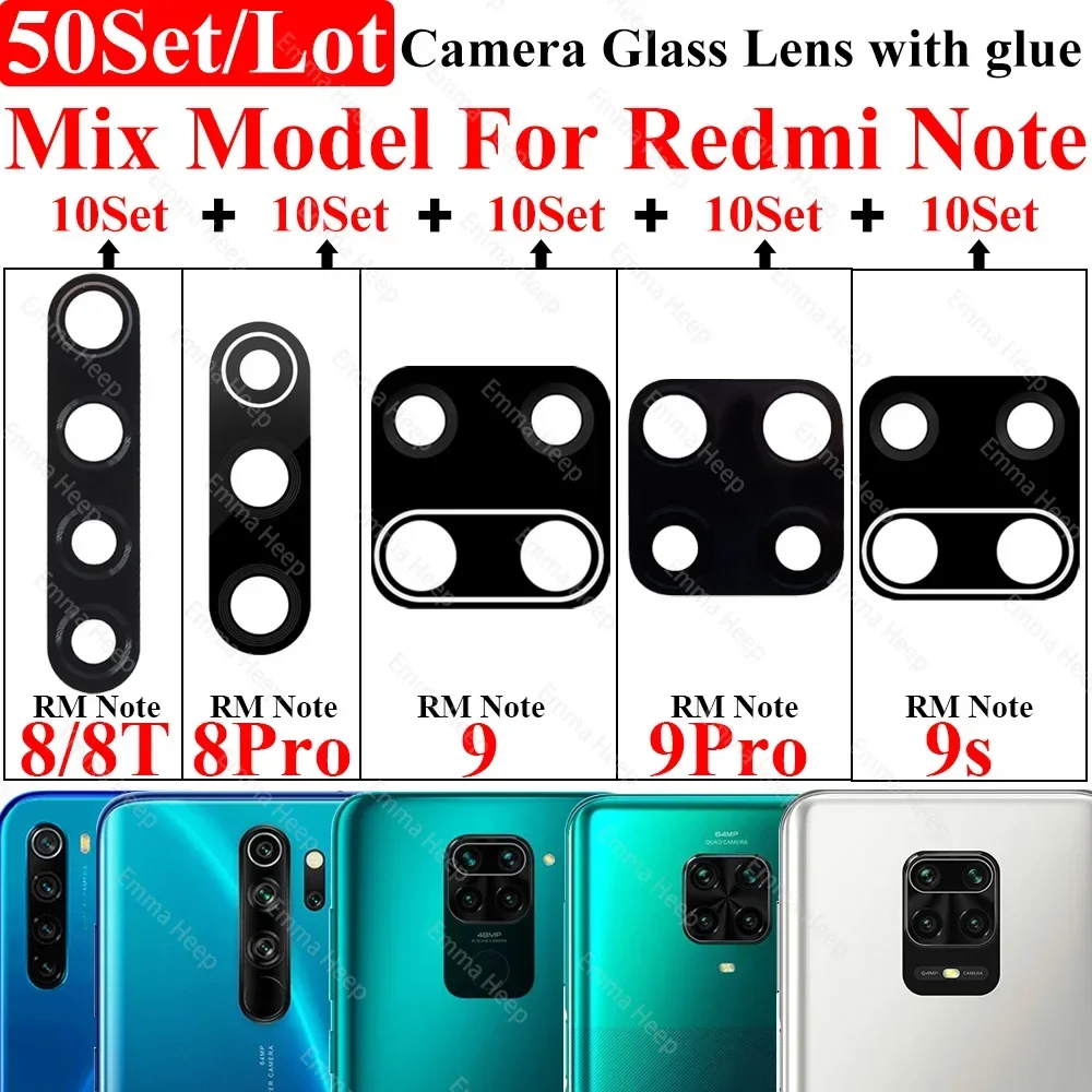 Câmera traseira lente de vidro para xiaomi redmi note 11 10 pro poco m4 pro mi 11t redmi 9c modelo mix com cola, 50pcs