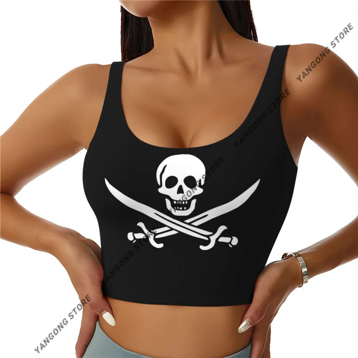 Women Sexy Sports Vest Jolly Roger Flag Black Pearl Female Streetwear Sport Lingerie Tee Crop Top