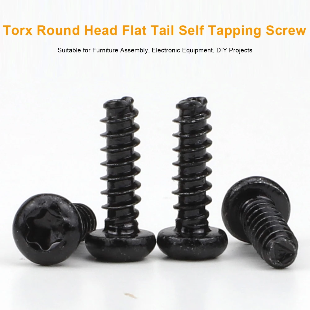 10-30pcs Torx Pan Head Flat Tail Self Tapping Screws Black Stainless Steel Star Drive Round Head Screws M2 M2.3 M2.6 M3 M3.5 M4