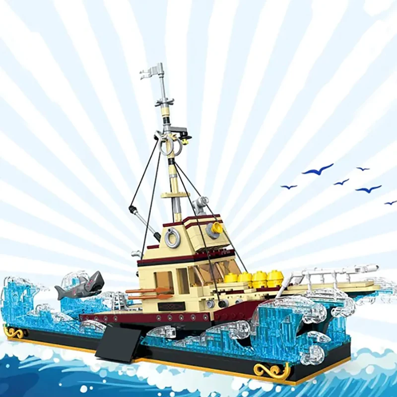 1109PCS Creative Expert MOC Freight Ship and Little White Shark Building Blocks Model Education Explore Toys Children's Gifts