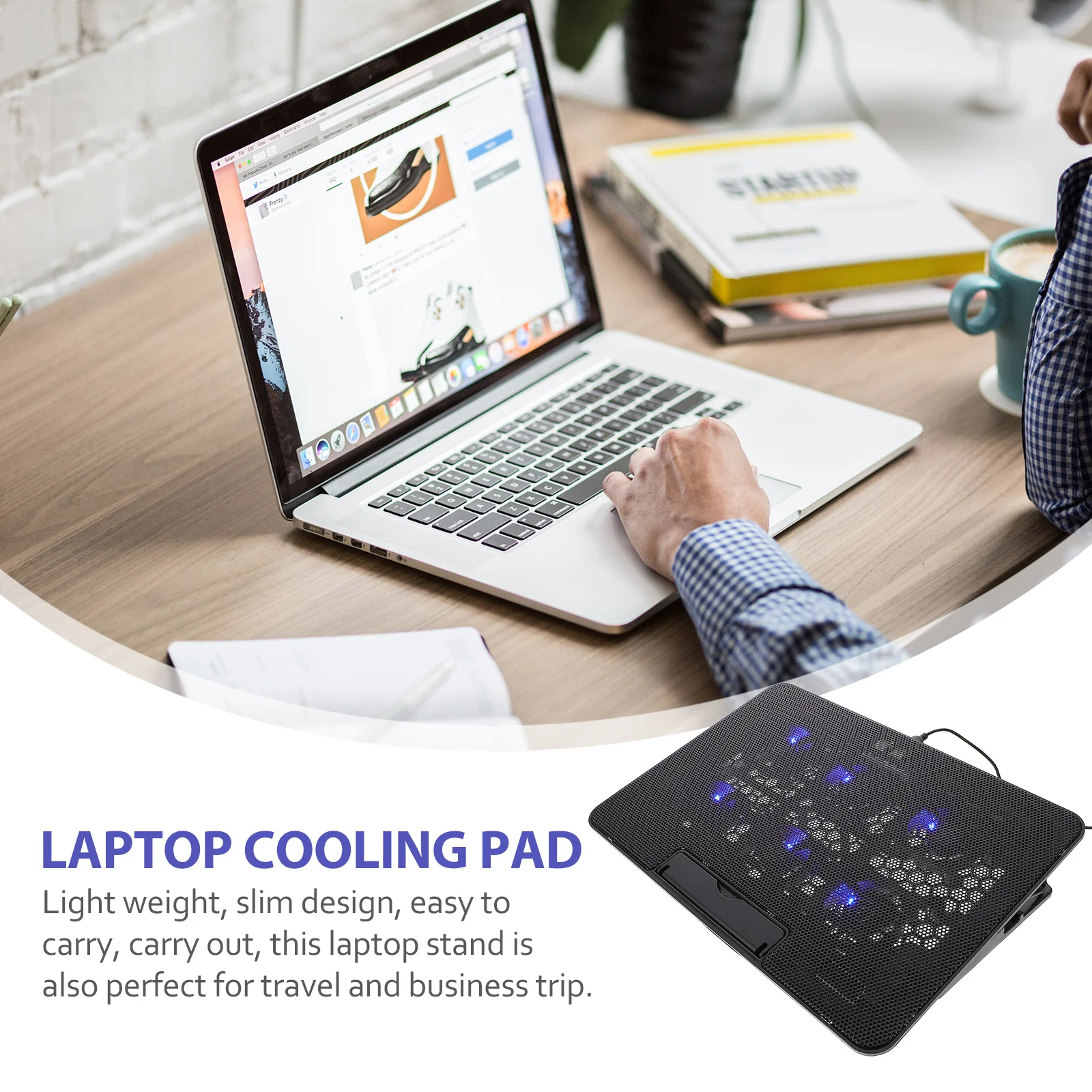 

Laptop Cooling Pad Adjustable Stand 6-Fan Air Cooler Lightweight USB Quiet Laptop Cooler Holder for Gaming Business Travel
