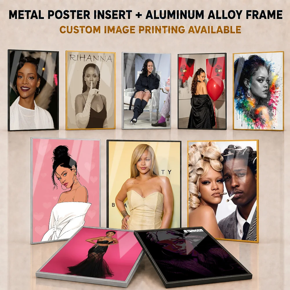 Rihanna Metal Posters With Aluminum Alloy Frame Personalized Photo Singer Theme Wall Art For Recording Studio Music Lover Gift