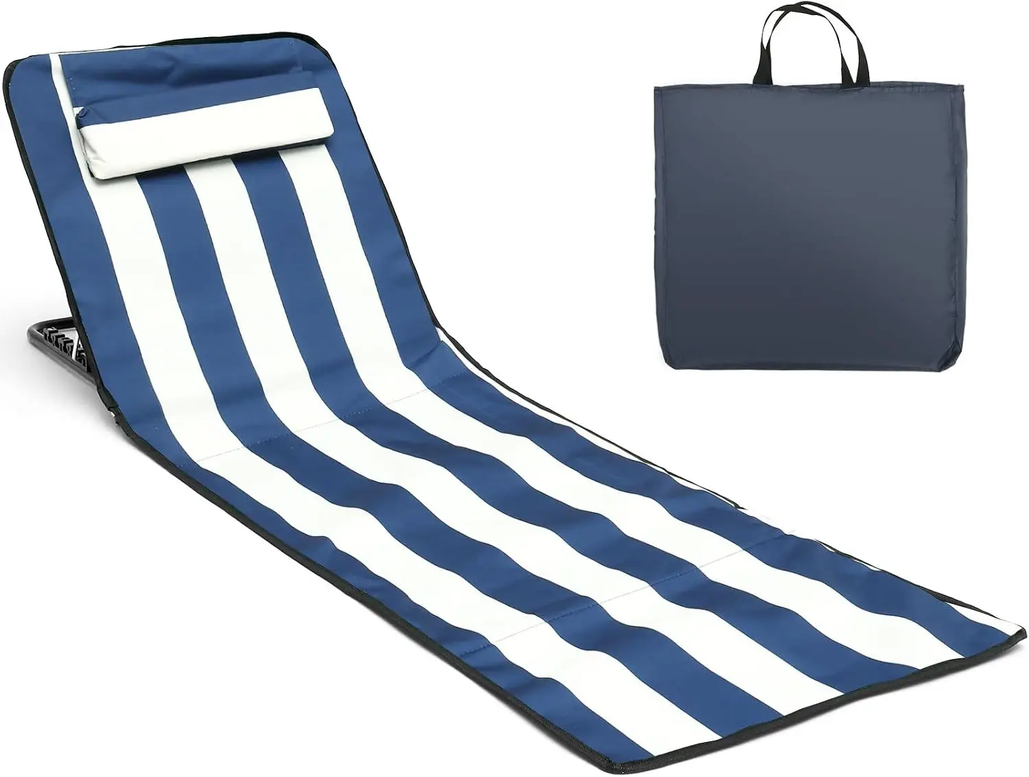 Portable Beach Lounge Mat Folding Recliner Sun Chair Oxford Cloth Waterproof Adjustable Angle with Pocket for Outdoor Holidays