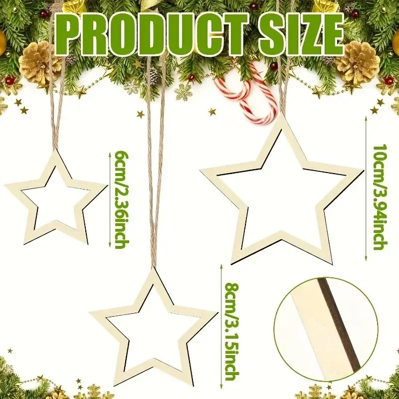 High Quality Beige Wooden Five Pointed Star Cutouts, Wooden Star Slices For DIY Craft Party Table Ornaments Decorations