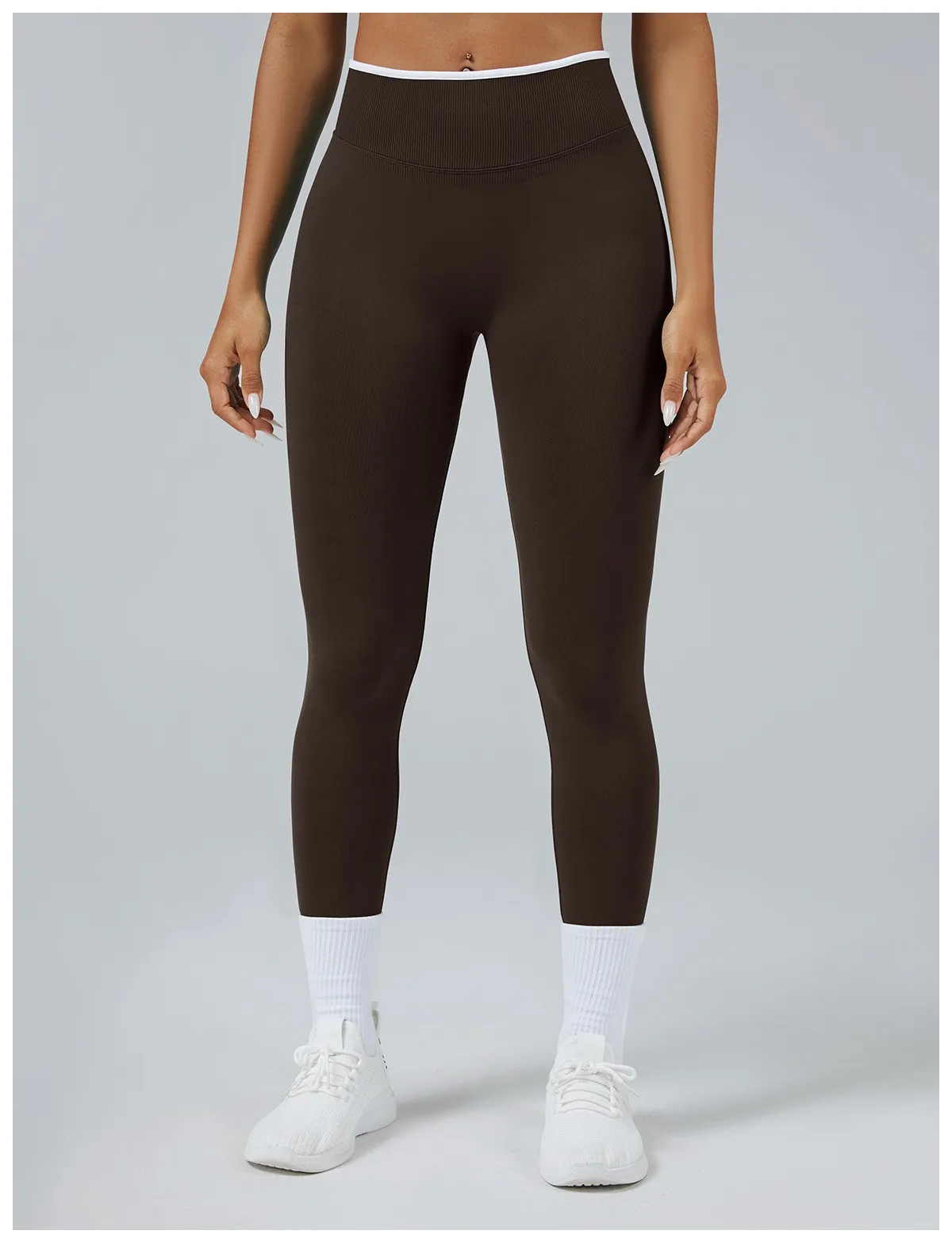 Nahtlose Yoga-Leggings für Damen mit mittlerer Bundhöhe, Push-Up-Effekt, Sport- und Fitnesshose, Laufhose, Hüftlift, hohe Elastizität, Gym-Leggings, Sportleggings – Detail 24