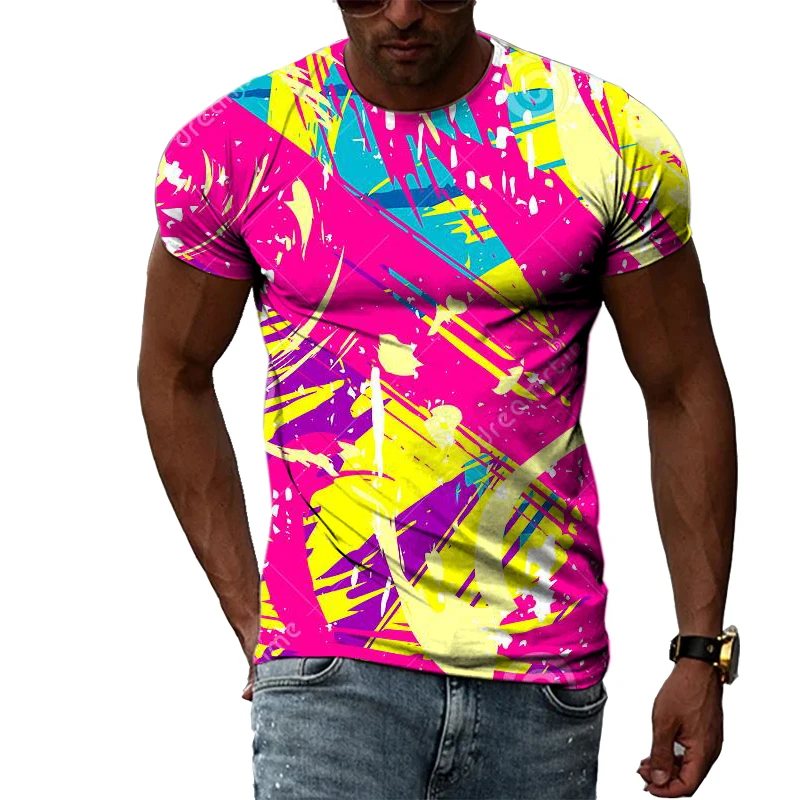 Summer Men\'s Short Sleeve Personality Graffiti 3D Printing T-Shirt Fashion Trend Street Style Boys Round Neck T-Shirt Top 6XL