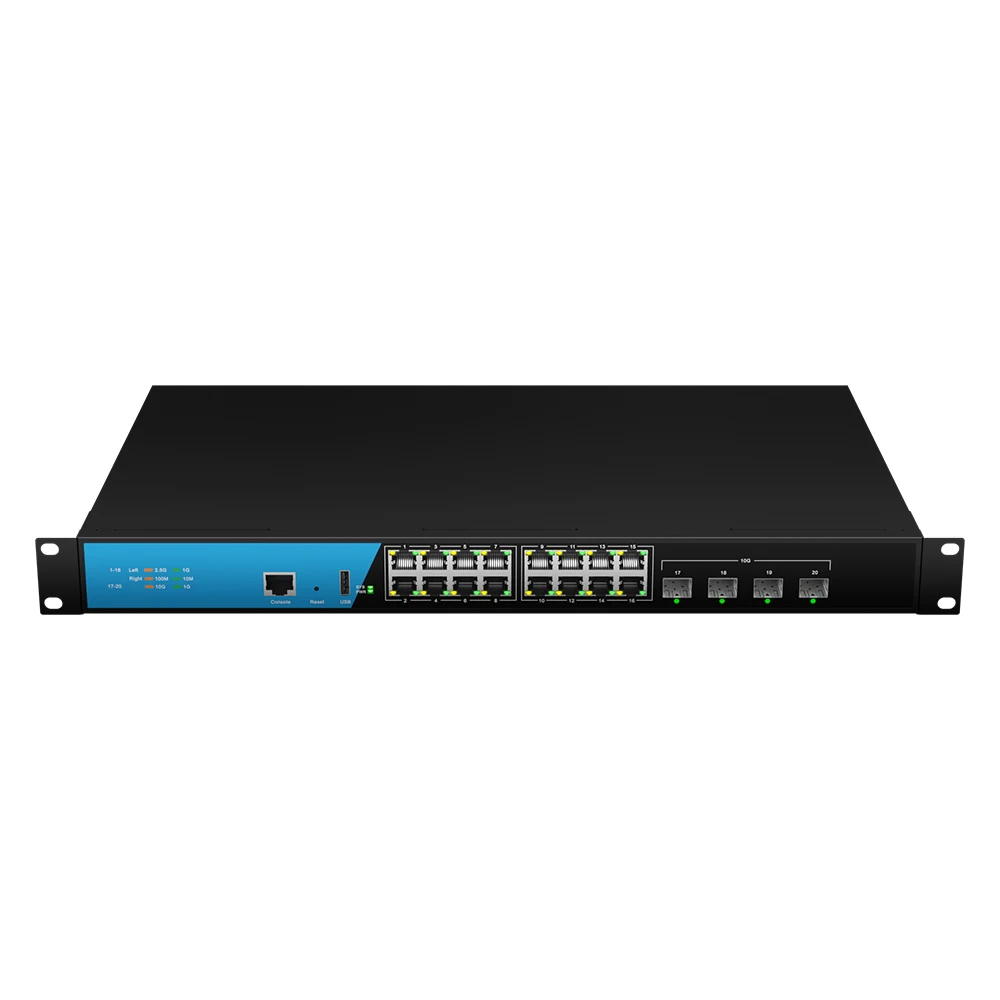 

Bullscom 20-Port Managed L3 Switch – 16x 2.5GbE RJ45 + 4x 10G SFP+ | Multi-Gigabit | Enterprise Network Switch