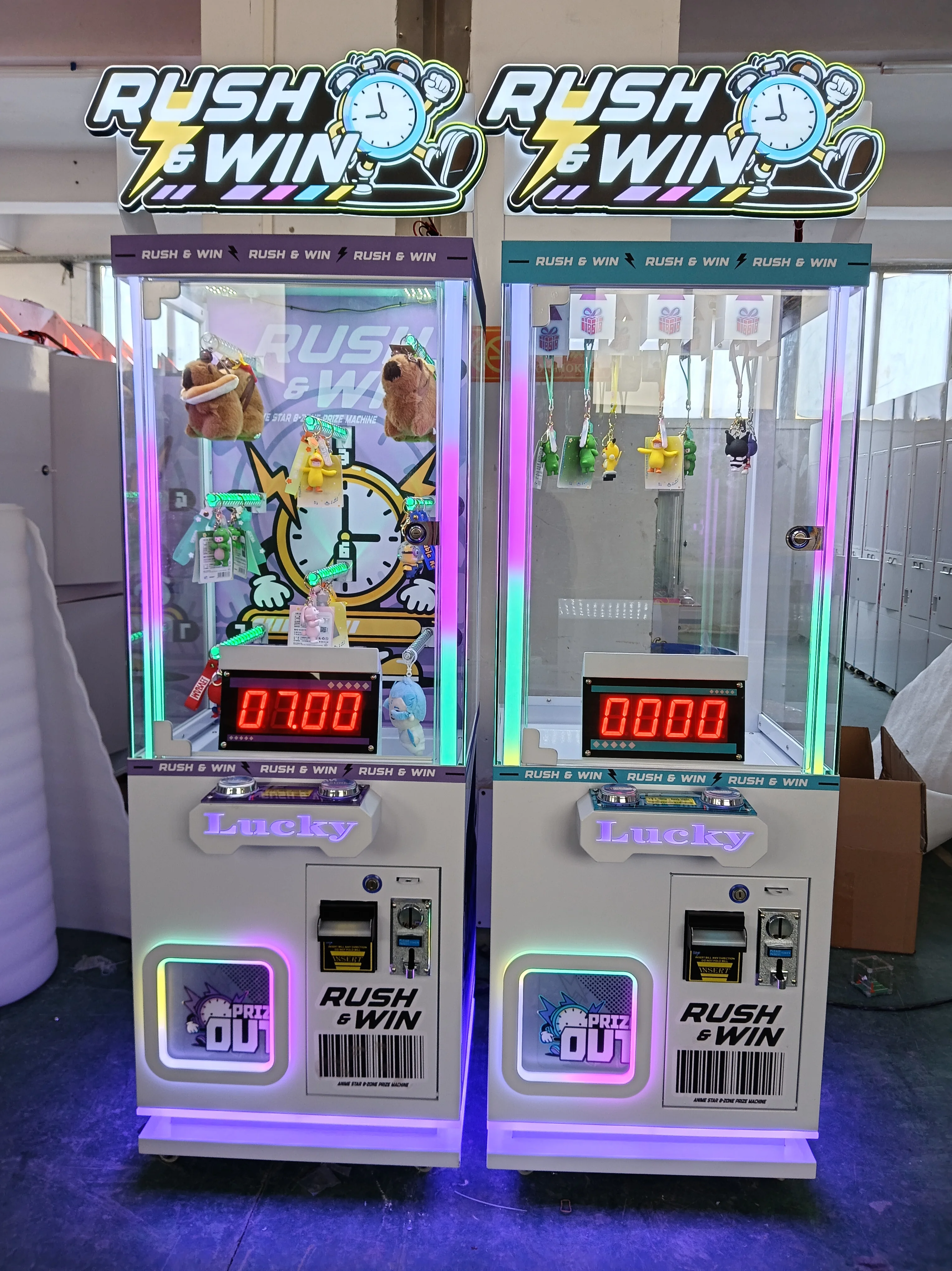 7 Second Stop Time Challenge Game Coin Operated Prize Vending Machine with LED Timer Plush Toy Compatible for Arcade FEC Malls