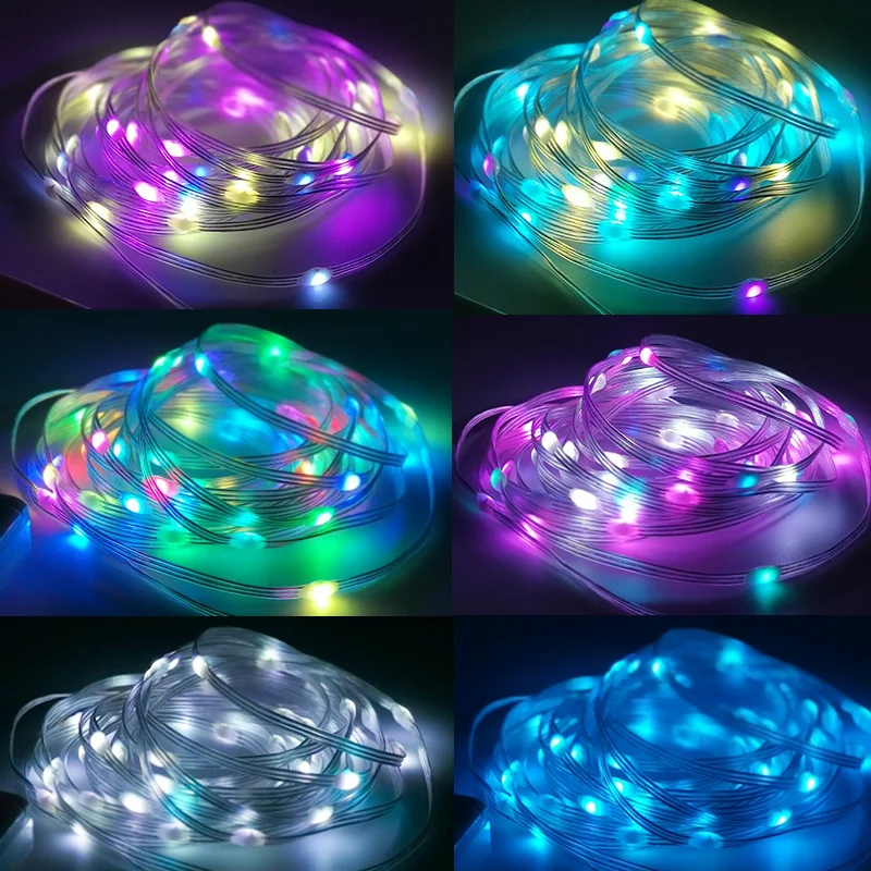 Guirnalda de luces LED Multicolor, cortina de luces impermeable direccionable, control remoto y Bluetooth, 10m, 100LED, 5V