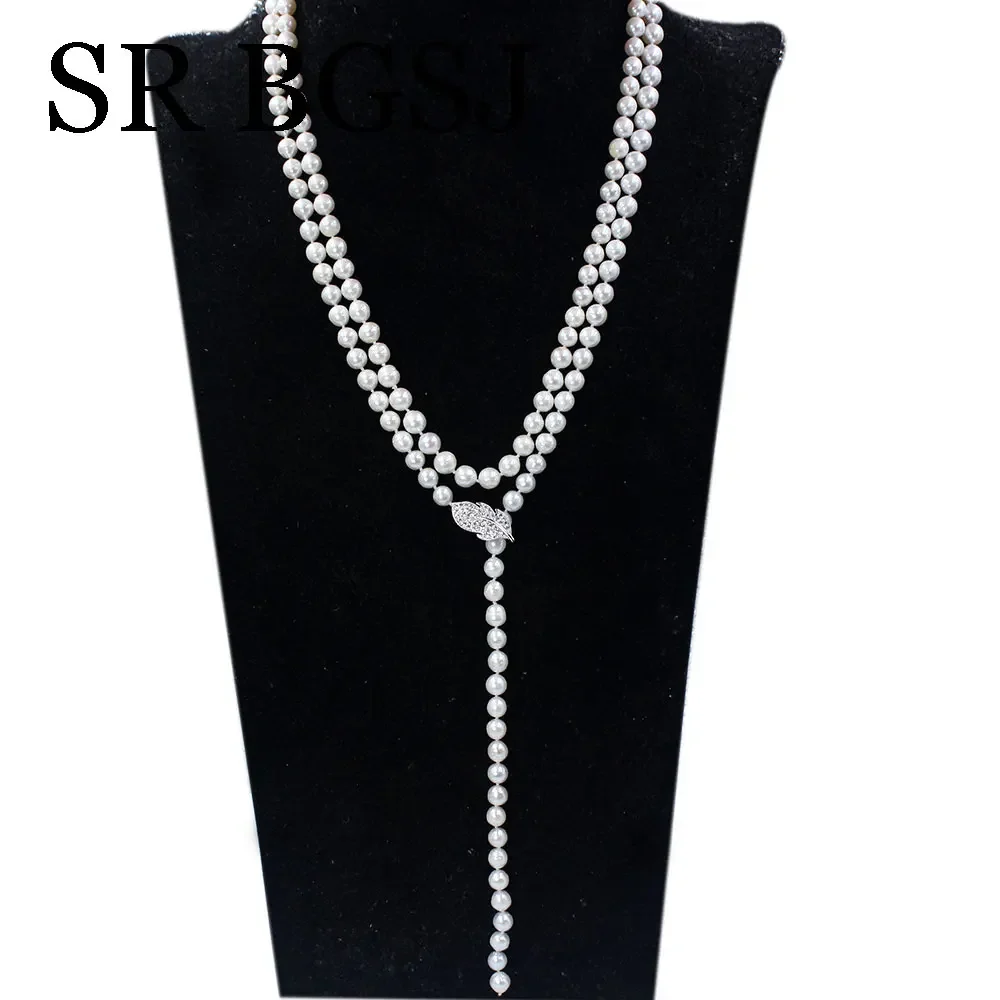 7-8mm Round Whit Edison Genuine Pearl Natural Freshwater White Long Sweater Chain Engagement Dress Necklace Women Long Necklace