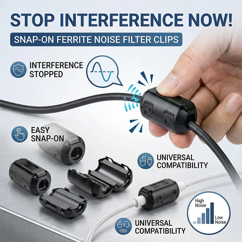 10Pcs 3.5/5/7/9/13/15mm Ring Core Ferrite Bead Clamp Choke Coil EMI RFI Noise Filter Clip Snap Cable for Black Magnetic Snap-on