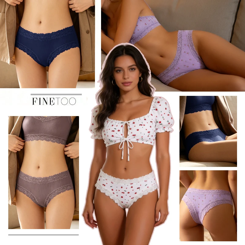 3Pcs Cotton Lace Patchwork Bikini Panties Women Seamless Floral Print Brazilian Pants Low Waist Breathable Female Sexy Lingerie