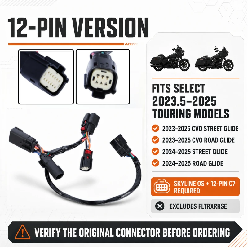 Tour Trunk Audio Speaker Lights 12-PIN Wiring Adapter Harness For Harley Touring CVO Road Glide 2023-2025 Street Glide 2024–2025