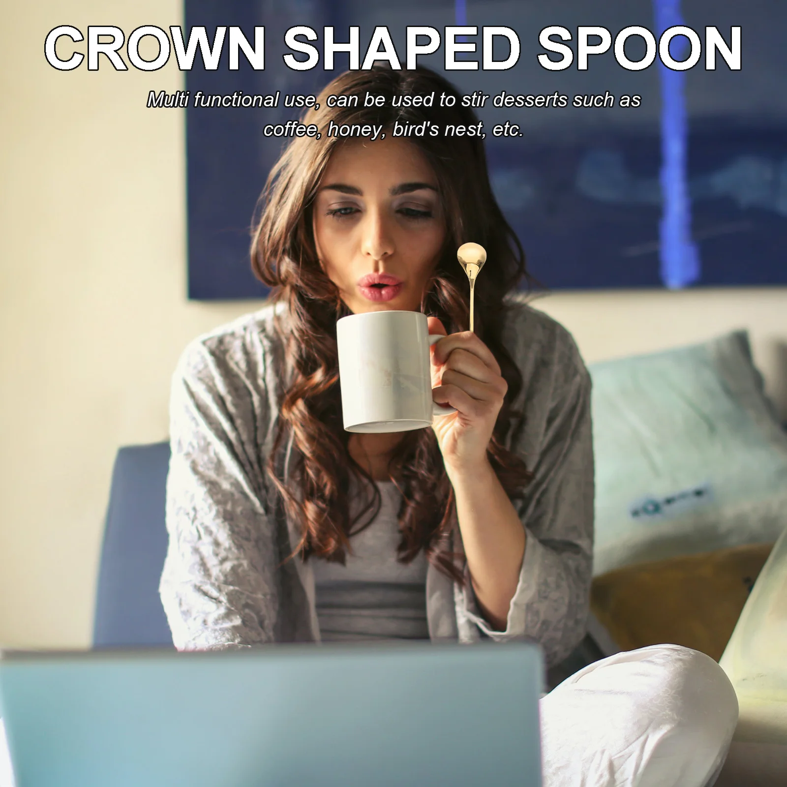 

4Pcs Crown Spoons Stainless Steel Vintage Dessert Coffee Stirrers Smooth Polished Reusable Elegant Tea Spoons for Honey Bird's