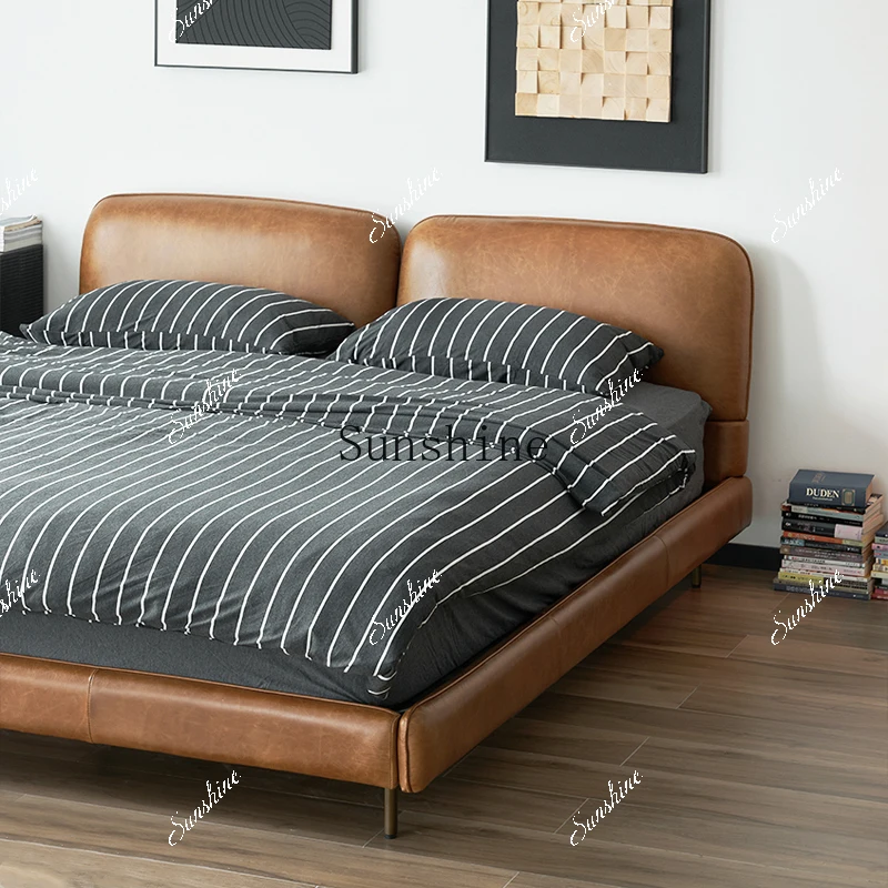 

Nordic modern minimalist first layer leather 1.8 meters double bed FT