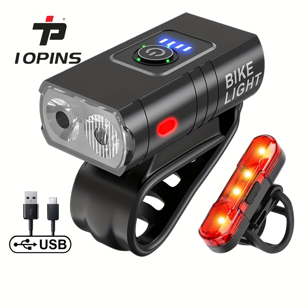 2 Novas Lanternas LED para Bicicleta 1000Lm com Carregamento USB e Display de Energia, Lanterna Frontal para Bicicleta de Montanha, Equipamento de Ciclismo e Conjunto de Luz Traseira para Bicicleta