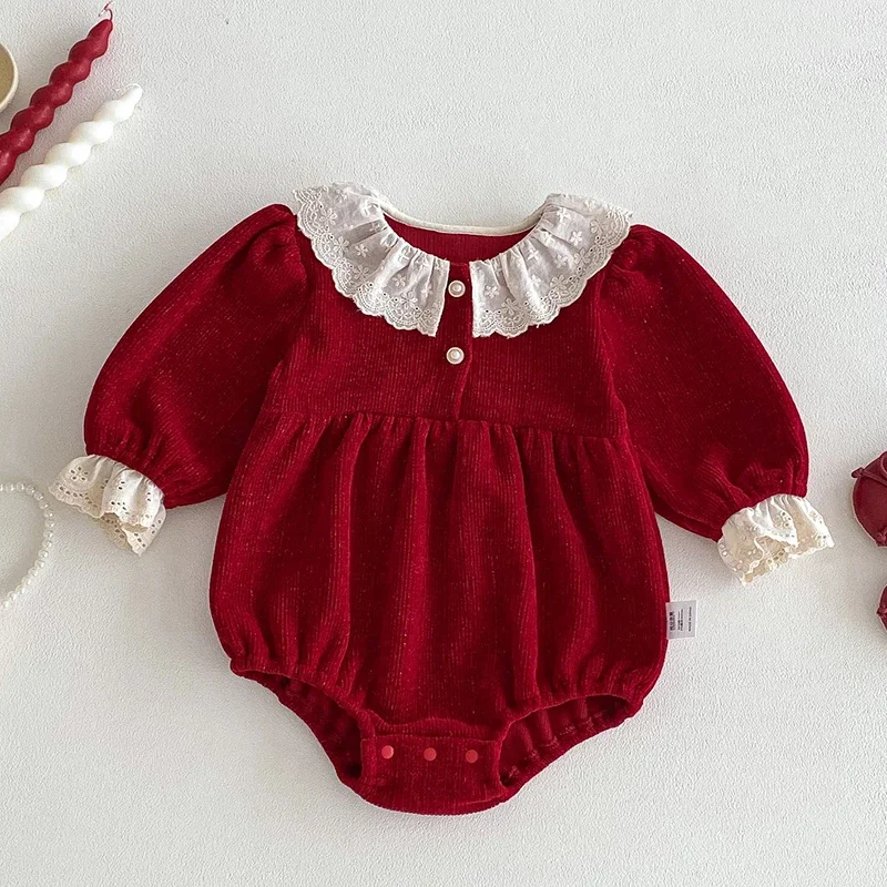 2025 New Autumn Christmas Toddler Baby Girls Romper Long Sleeved Cotton Splicing Infant Baby Jumpsuit 0-24M Children Clothes