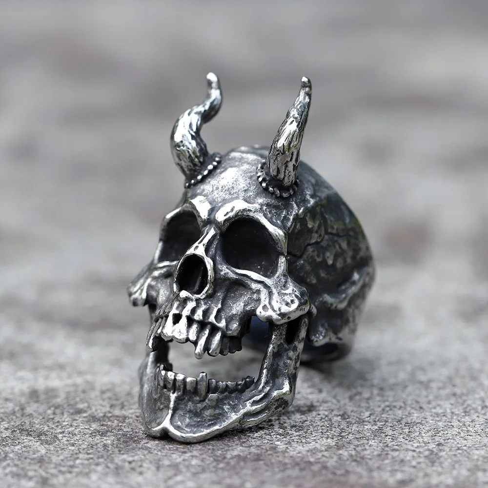 NEW Men's 316L stainless-steel rings Skull Ring Horned Satan Devil for teens gothic Motorcycle Jewelry Gifts Dropshipping