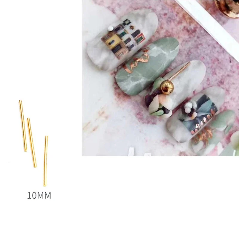 10 ชิ้น 3D เล็บ Art Rivet Charm Gold Sticks โลหะผสมโลหะ Studs แท่งตรงสําหรับ DIY ตกแต่งเล็บ 7-12 มิลลิเมตร