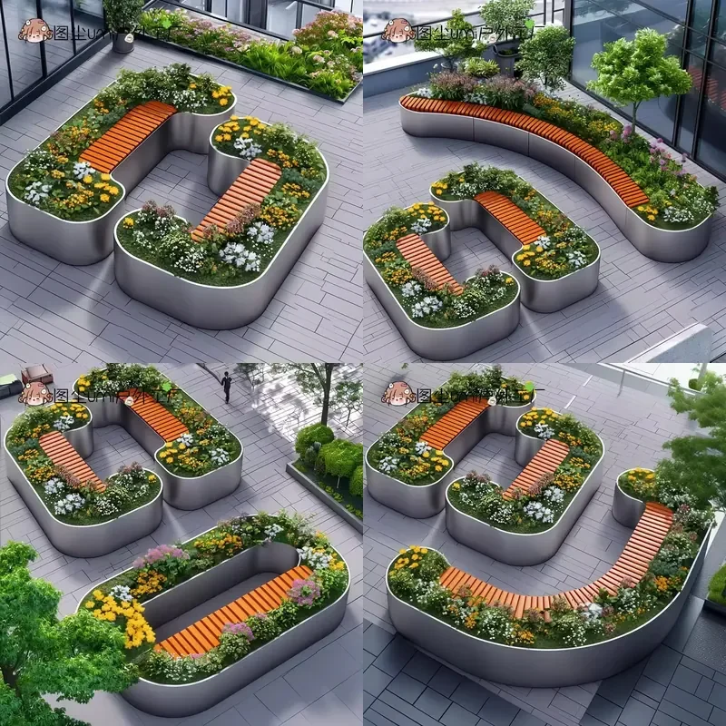 For Outdoor Stainless Steel Flower Box Commercial Street Partition Planter Milk Tea Shop Snack Stand Wrought Iron Flower Rack