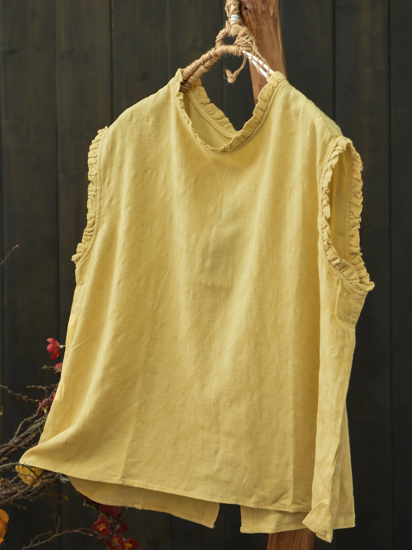 Lace Trimmed Cotton Linen Women's Vest Loose Summer Back Buttoned Sleeveless Base Shirt Floral Pattern Breathable Moisture Wi...