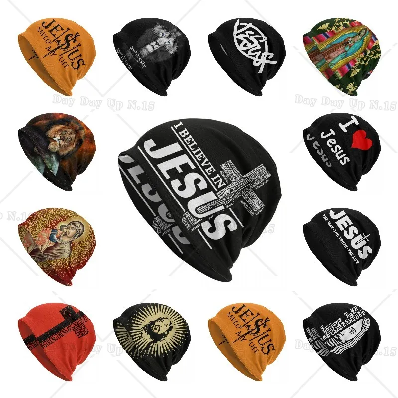 I Believe In Jesus Christ Skullies Beanies Caps Unisex Winter Warm Knitted Hat Cristianity Faith Bonnet Hats Outdoor Ski Cap