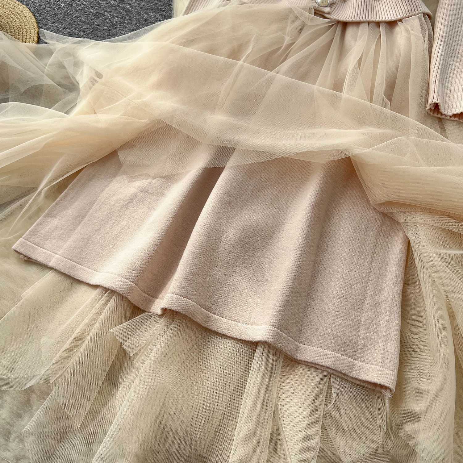 Chic vintage lavorato a maglia a maniche lunghe pieghettato Elegante fata moda coreana Boho Sundress abbigliamento donna Abito lungo