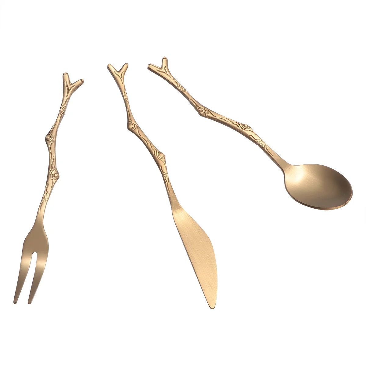 

3Pcs Stainless Steel Branches Style Flatware Fork Spoon Cutter for Dessert Coffee Cake Party Use Fruit Fork