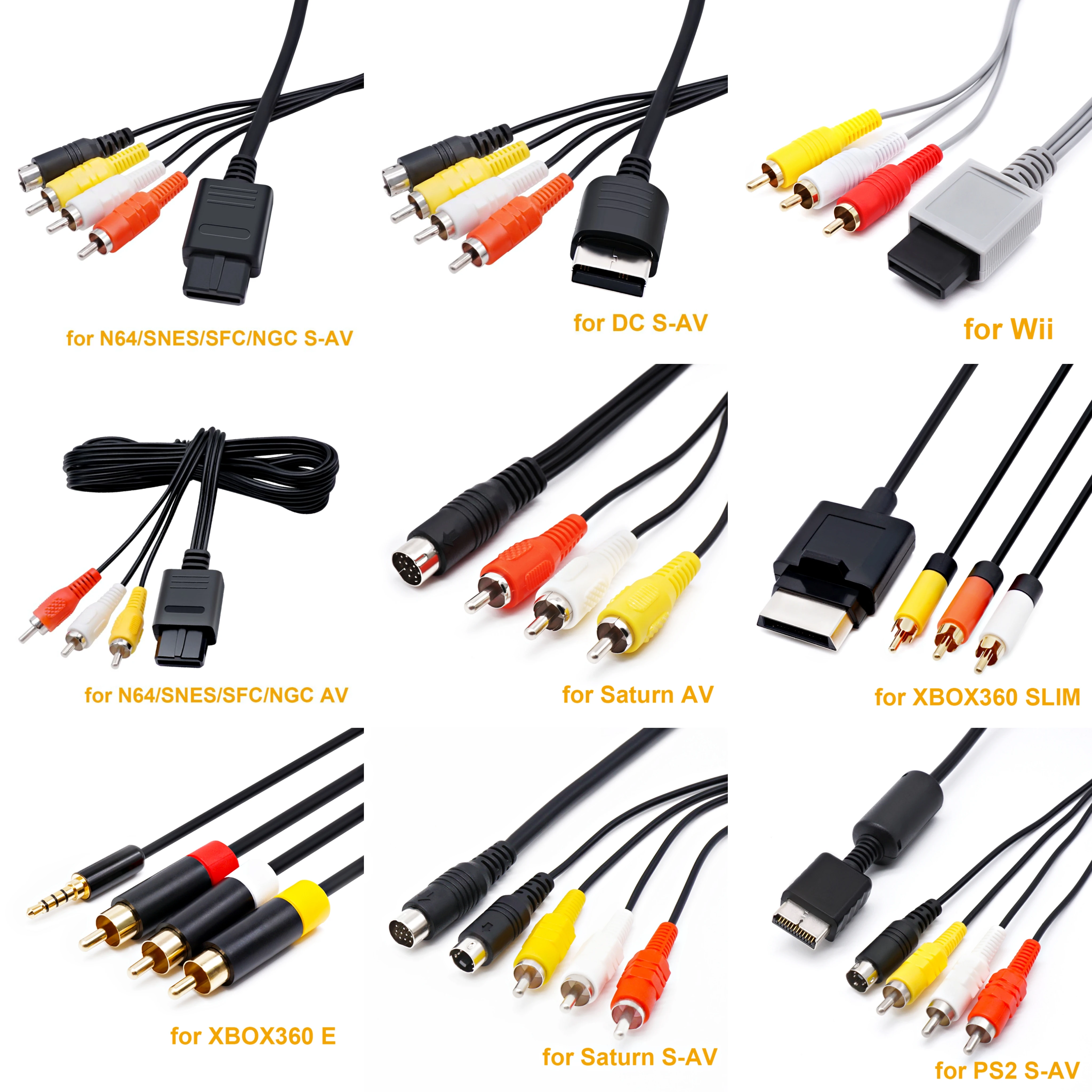 S-Video كابل AV ل PS3/ PS2/بلاي ستيشن/زحل/N64/تيار مستمر ، AV الصوت والفيديو كابل مركب 3RCA ل Xbox360/زحل/وي/N64 لوحات المفاتيح