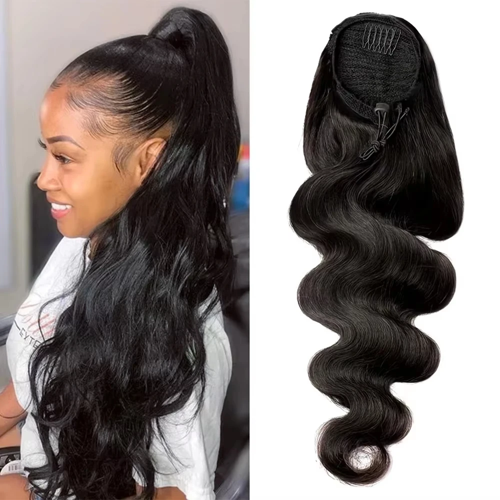 Body Wave Ponytail Extension Drawstring Ponytail 100% Real Human Hair For Black Women Wavy Pony Tails Extensions