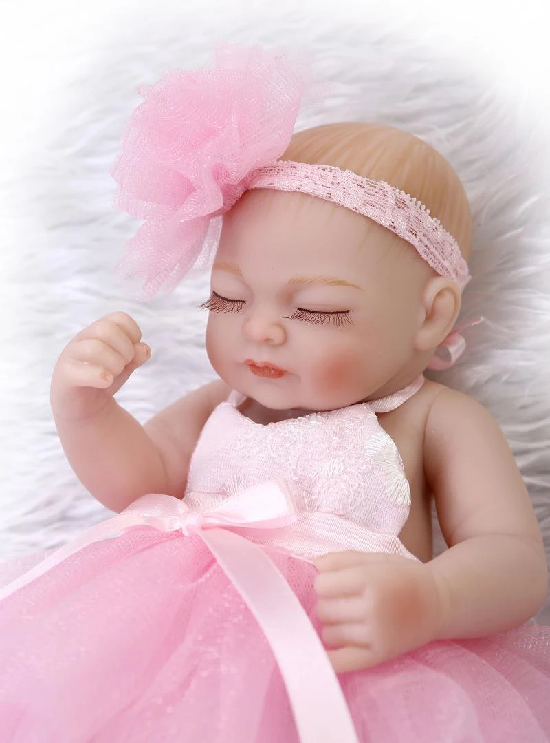 

11Inches Reborn Toddler Baby Dolls Full Silicone Body Pink Skirt Lifelike Bebe Newborn for Girl Birthday Gift